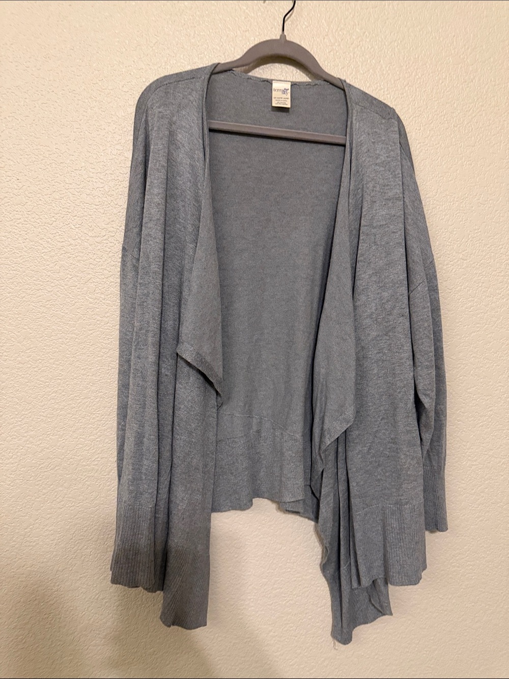 Terra & Sky Heather Gray Open-Front Draped Cardigan